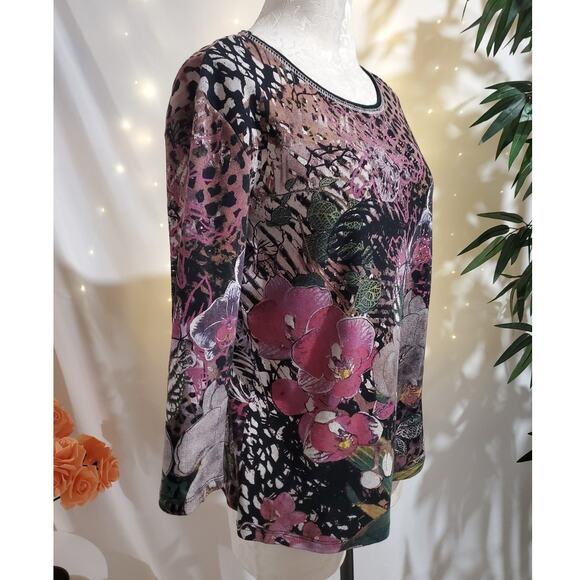 Vtg Jess & Jane Studded Bling Orchids Art to Wear Top Womens Size M 90s Y2K - Picture 2 of 9